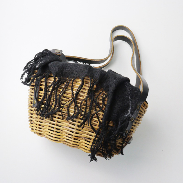 エバゴス ebagos リネン×ラビットファー被せ ブライドルレザー 紅籐  