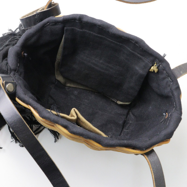 エバゴス ebagos リネン×ラビットファー被せ ブライドルレザー 紅籐  