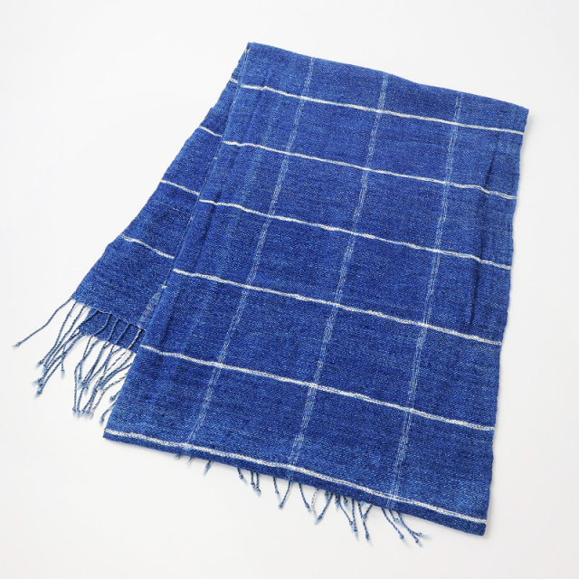 USAATO うさと 手織り 天然草木染 藍染め 大判 チェック フリンジ  