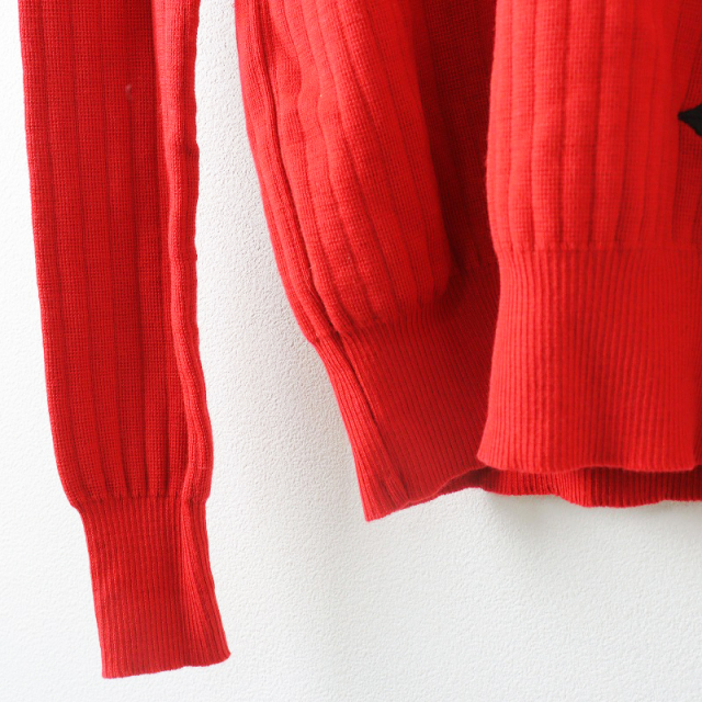 美品 オブリ OBLI リップ刺繍リブニット/レッド ウール トップス  