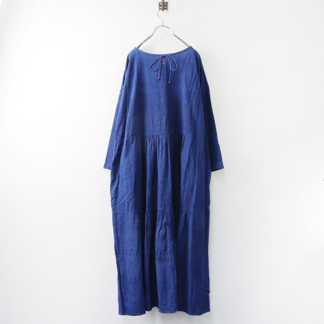 45rpm パトアシュ タペット青花プリントのタックドレス　逆抜染　付属品付き 45rpm パトアシュ タペット青花プリントのタックドレス逆抜染付属品付き