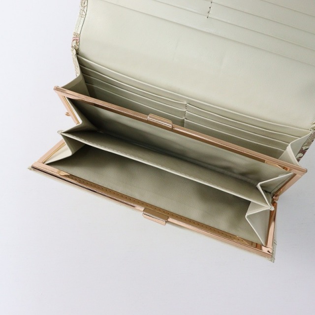 極美品 文庫屋大関 型押し 綿紗 ロングウォレット/ピンク 長財布