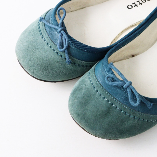 レペット repetto スエード×レザー切替バレエシューズ 36/ブルー  