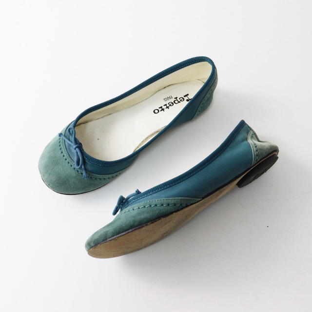 レペット repetto スエード×レザー切替バレエシューズ 36/ブルー 