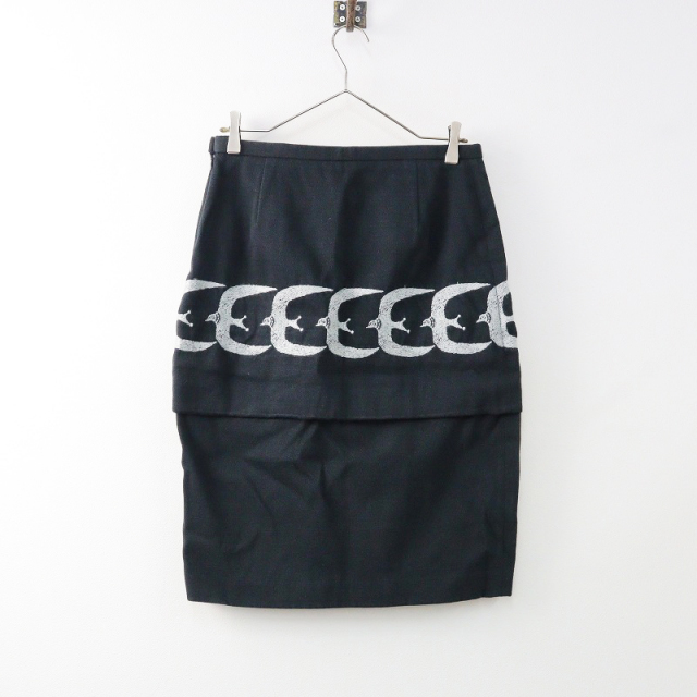 ミナペルホネン mina perhonen go! スカート 38/ブラック 刺繍  