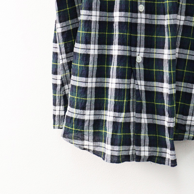 2024SS モリカゲシャツキョウト MORIKAGE SHIRT KYOTO リネンチェックの?半袖ネックギャザーシャツ L/グリーン ブラウス 【2400014018219】 2024SS モリカゲシャツキョウト MORIKAGE SHIRT KYOTO リネン