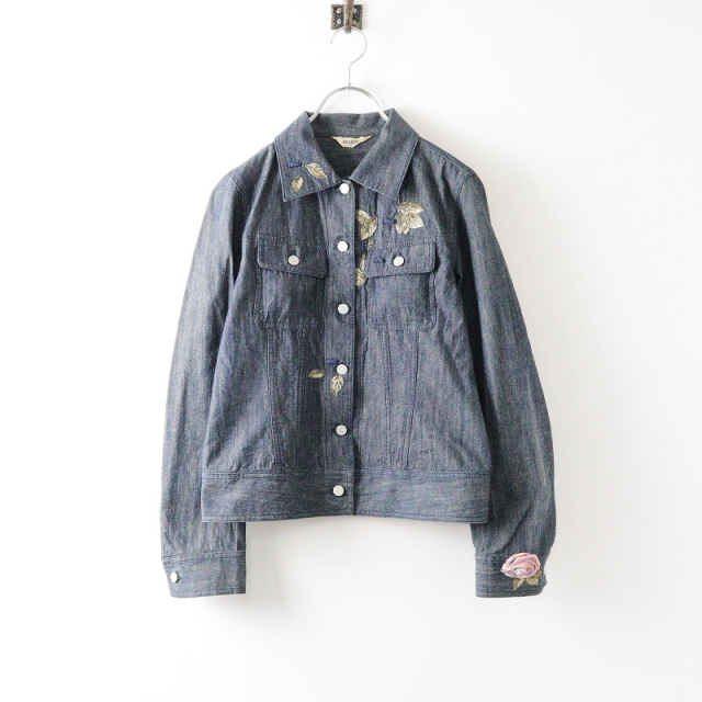インゲボルグ INGEBORG コサージュ付き 刺繍 デニム ジャケット S  