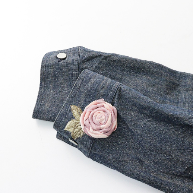 インゲボルグ INGEBORG コサージュ付き 刺繍 デニム ジャケット S 