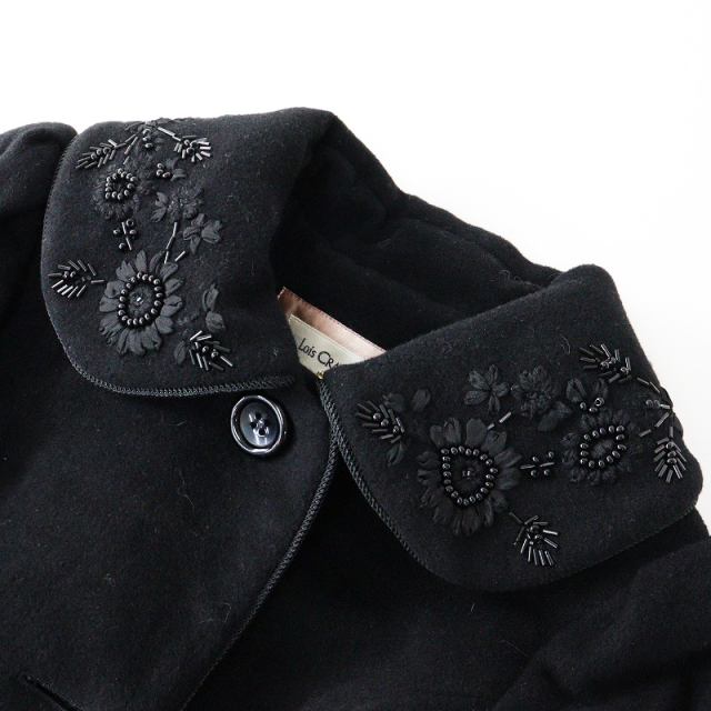 ロイスクレヨン Lois CRAYON フラワー刺繍 ビジュー付き ウール 受注  