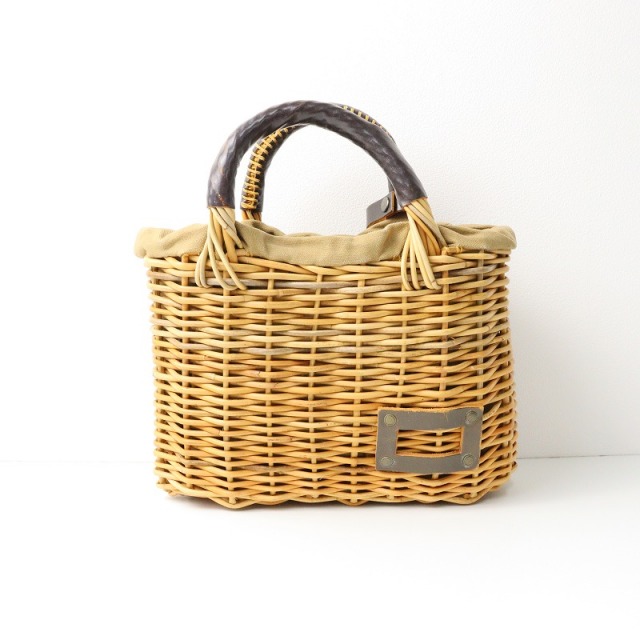 エバゴス ebagos ブライドルレザー×キャンバス × 紅籐 かごバッグ  