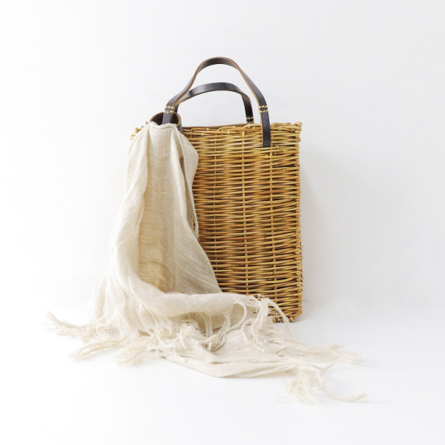 美品 エバゴス ebagos 空飛ぶかご 縦長かごバッグ ブライドルレザー 紅  