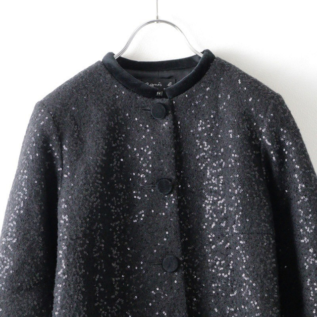 agnes b. アニエスベー JAB0 MANTEAU スパンコール装飾 ウール 