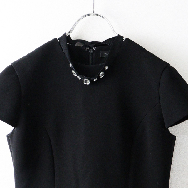 ヨーコチャン YOKO CHAN ビジュー装飾 フレンチスリーブワンピース 36  