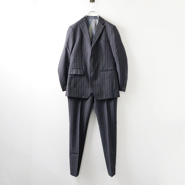 美品 ETRO シルク混 スーツセットアップ 54 ストライプ 裏地ペイズリー