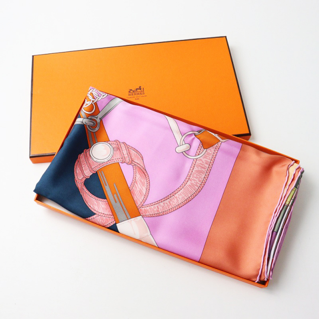 美品 エルメス HERMES カレ140 シルク100% Eperon d