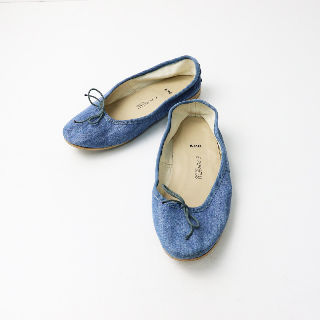 アーペーセー A.P.C E.× ポルセリ PORSELLI デニムバレエシューズ 
