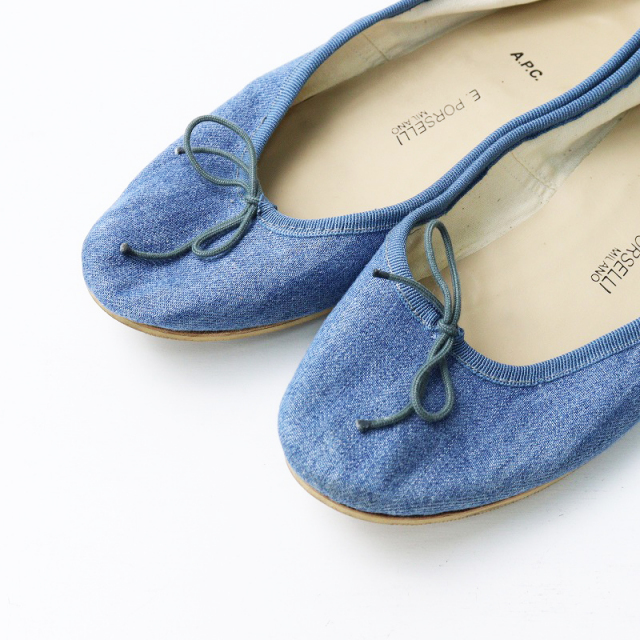 アーペーセー A.P.C E.× ポルセリ PORSELLI デニムバレエシューズ 