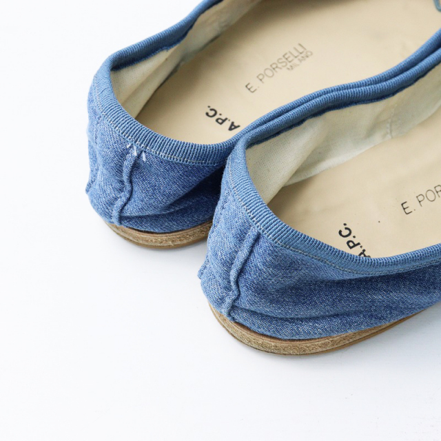 アーペーセー A.P.C E.× ポルセリ PORSELLI デニムバレエシューズ 