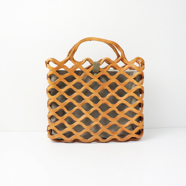 曽田耕 soda ko ラスカバン M/ブラウン レザー メッシュ かごバッグ  