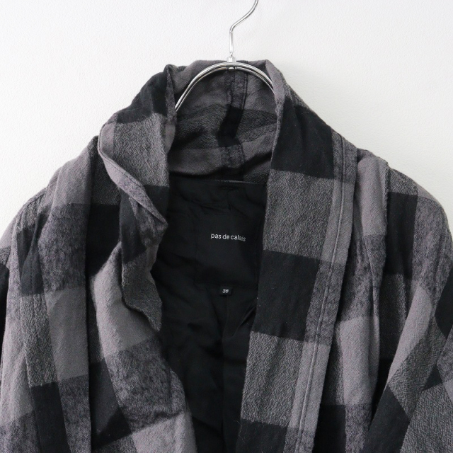 パドカレ pas de calais ブロックチェックコート 36/ブラック 羽織り 