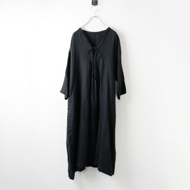 ネストローブnest robeブラックリネンバンドカラーワンピース