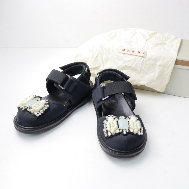 イタリア製 マルニ MARNI ラインストーン ビジュー ベルクロ サンダル 