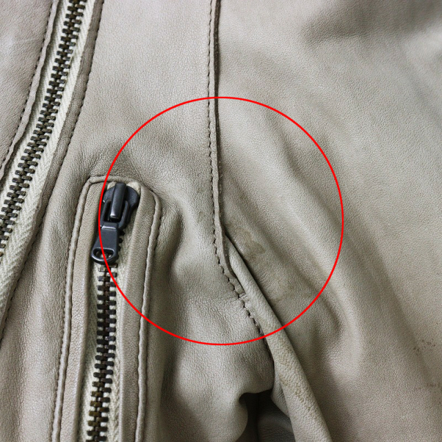 シシ sisii レザー ノーカラーライダースジャケット XS/ベージュ 牛革  