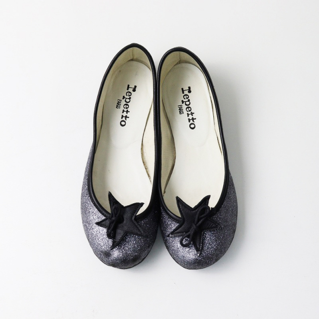 レペット repetto ラメ リボンスター バレエシューズ 37.5/シルバー 靴  