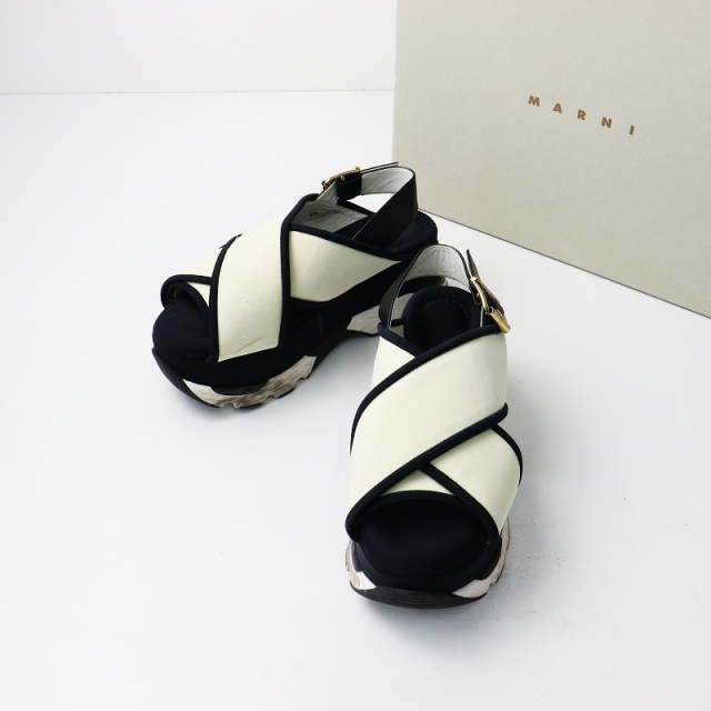 マルニ MARNI テックファブリック クロスウェッジサンダル 35/オフ  