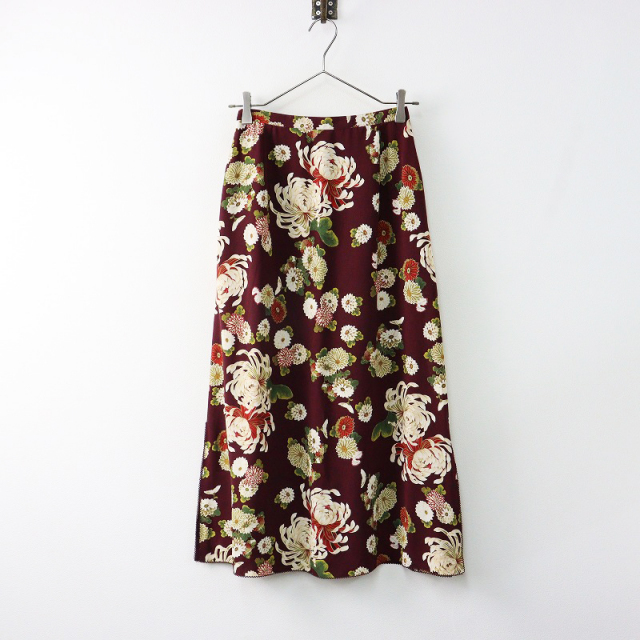 美品 カネコイサオ KANEKO ISAO 菊柄スリットスカート/パープル ピコ  