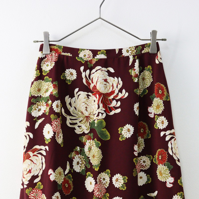 美品 カネコイサオ KANEKO ISAO 菊柄スリットスカート/パープル ピコ  