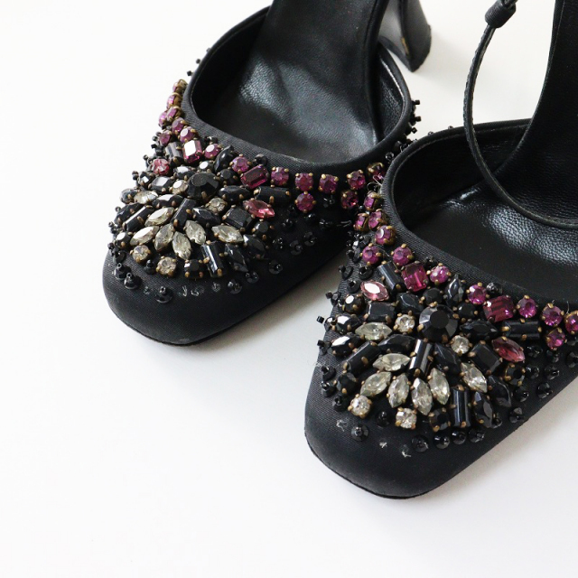 小さいサイズ イタリア製 プラダ PRADA ビジュー ヒール サンダル 34 1  