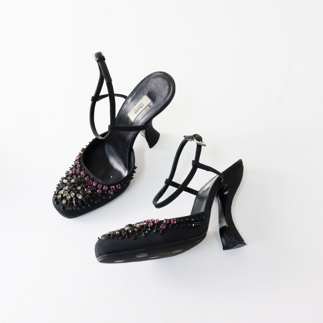 小さいサイズ イタリア製 プラダ PRADA ビジュー ヒール サンダル 34 1  