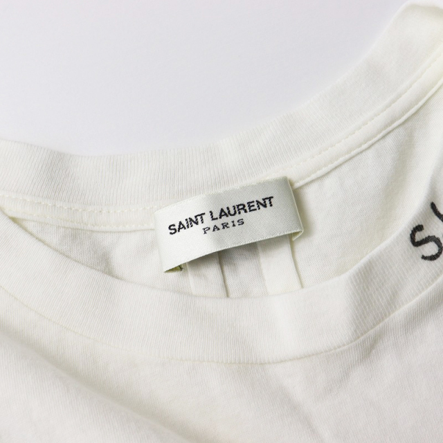 SAINT LAURENT - メンズ イタリア製 サンローラン パリ SAINT LAURENT PARIS 439416 ネックロゴ 音符プリント Tシャツ XS/ホワイト 白【2400014185355】 期間限定価格】メンズ イタリア製 サンローラン パリ SAINT