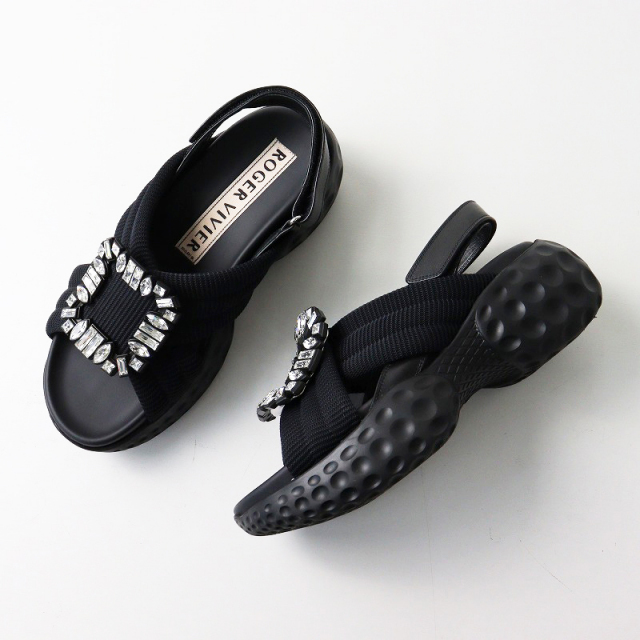 Roger Vivier ヴィヴ ラン ライト ファブリック サンダル ブラック Woman ヴィヴ ラン ライト ファブリック サンダル