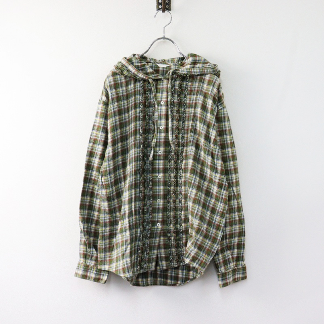 ピンクハウス PINK HOUSE フリル フーデッド チェック ブラウス L  