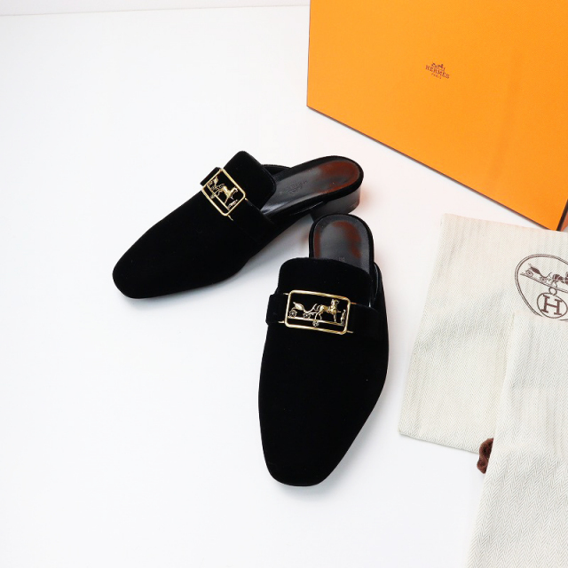 未使用 HERMES タイム ローファー 38 モカシン エナメル ブラック