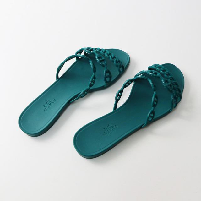 HERMES ブルー ビーチサンダル 37 エルメスエジェリビーチサンダル37