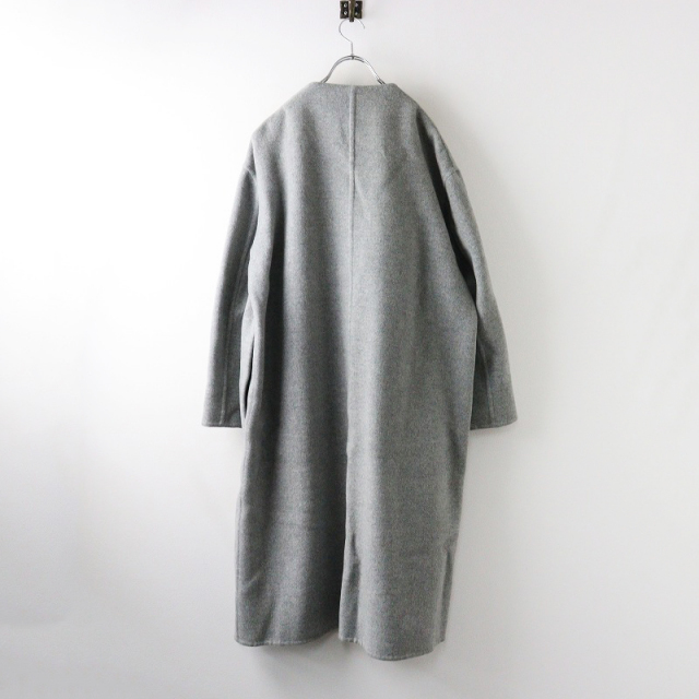 【再値下げ】 ENFOLD グレー ノーカラーロングコート エンフォルド ENFOLD ソフトリバーウールコート 38/グレー ノーカラー