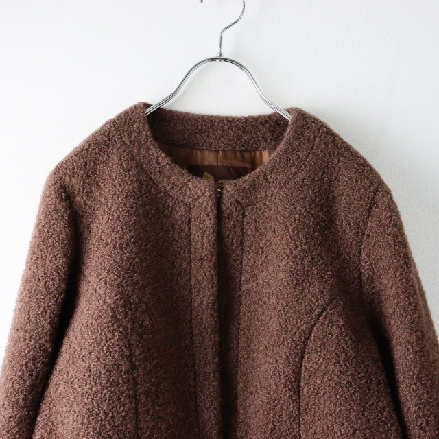 PINK HOUSE - 美品 2023AW ピンクハウス PINK HOUSE ブークレウールノーカラージャケット 4（L)/ブラウン アウター 羽織り【2400014237955】 美品 2023AW ピンクハウス PINK HOUSE ブークレウールノーカラー