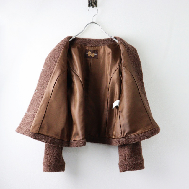 PINK HOUSE - 美品 2023AW ピンクハウス PINK HOUSE ブークレウールノーカラージャケット 4（L)/ブラウン アウター 羽織り【2400014237955】 美品 2023AW ピンクハウス PINK HOUSE ブークレウールノーカラー