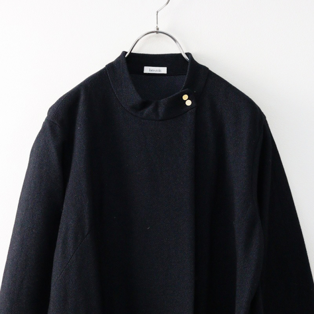 ハツトキ hatsutoki ウール スタンドカラー ロングコート 0/ネイビー  