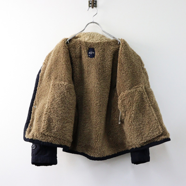美品 定価9.1万 2023AW 45R 45rpm フォーティファイブアール サテン×ボアの908ブルゾン（インディゴ） 1/ネイビー【2400014248715】 美品 定価9.1万 2023AW 45R 45rpm フォーティファイブアール