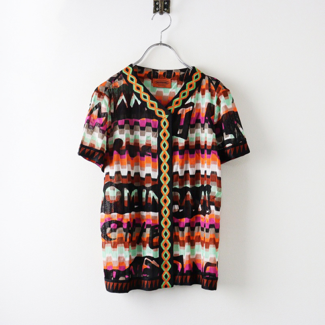 イタリア製 ミッソーニ MISSONI 幾何学 半袖 シアーシャツ ブラウス 