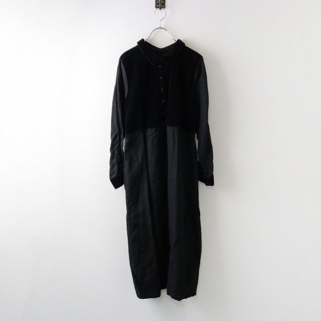 ネストローブ nest Robe ベルベット切替シャツワンピース F/ブラック 