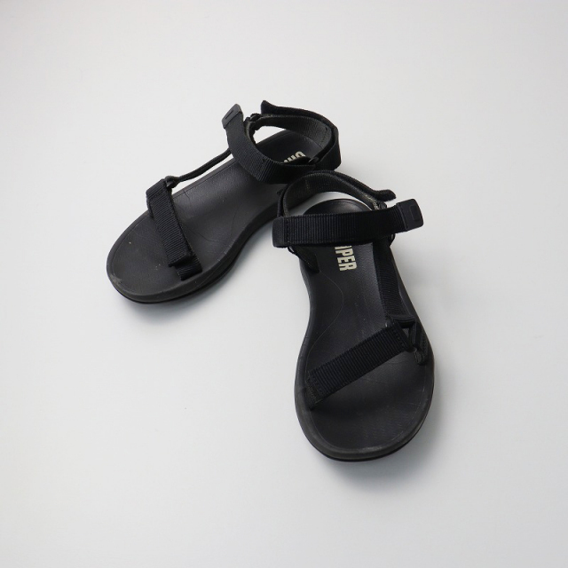 カンペール CAMPER フラットサンダル 38/ブラック ベルクロ アンクル 
