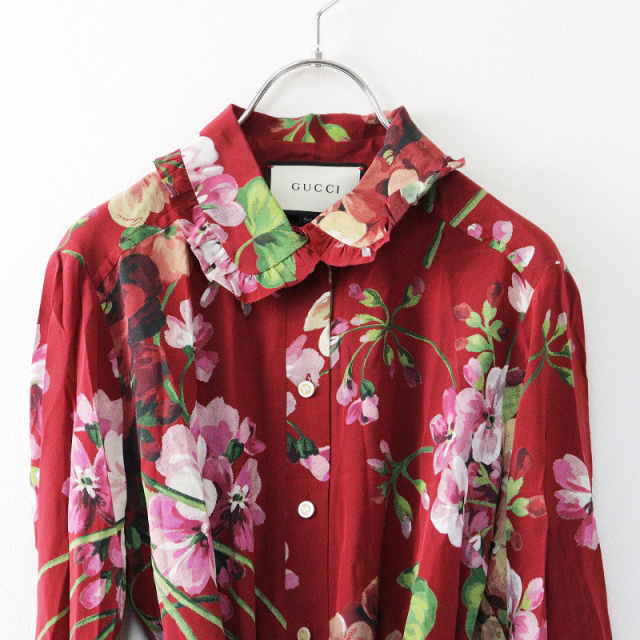 2015年 グッチ GUCCI ミケーレ期 ボタニカルプリント シルク 襟