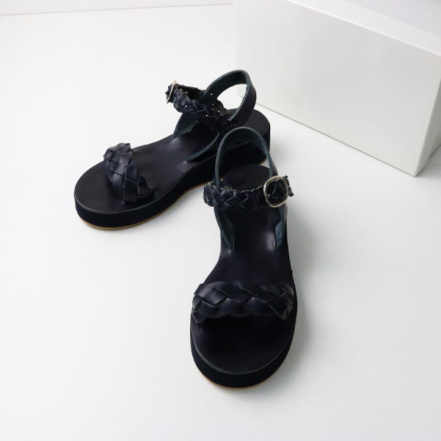 エルメス HERMES サンダル 靴 シューズ レザー ブラック ウェッジ  