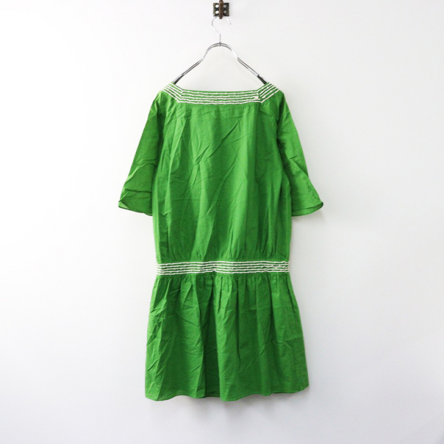 トッカ TOCCA フラワー刺繍 スクエアネック ワンピース 0□グリーン 