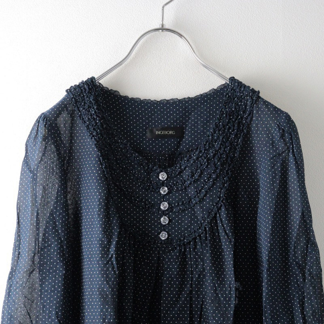 インゲボルグ INGEBORG フラワー刺繍ピコフリルドットプリント 